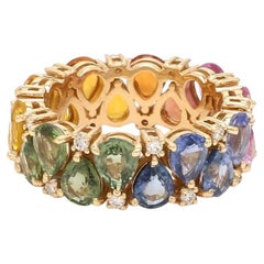 Natural Rainbow sapphire band ring 14K gold