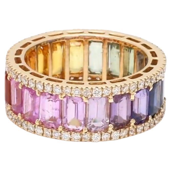 Natural Rainbow sapphire band ring 14K gold