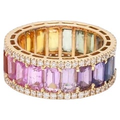 Natural Rainbow sapphire band ring 14K gold