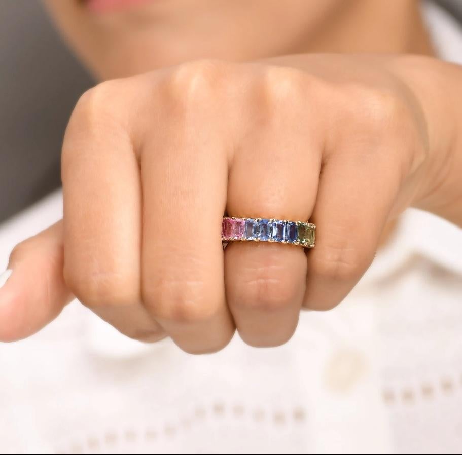 Ring mit natürlichem Regenbogen-Saphir aus 14k Gold im Zustand „Neu“ im Angebot in jaipur, IN