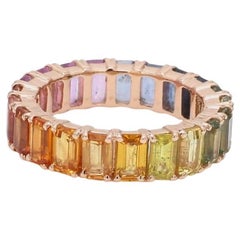 Natural Rainbow sapphire band ring in 14k gold