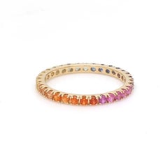 Natural 2.22 cts rainbow sapphire band ring in 18k gold