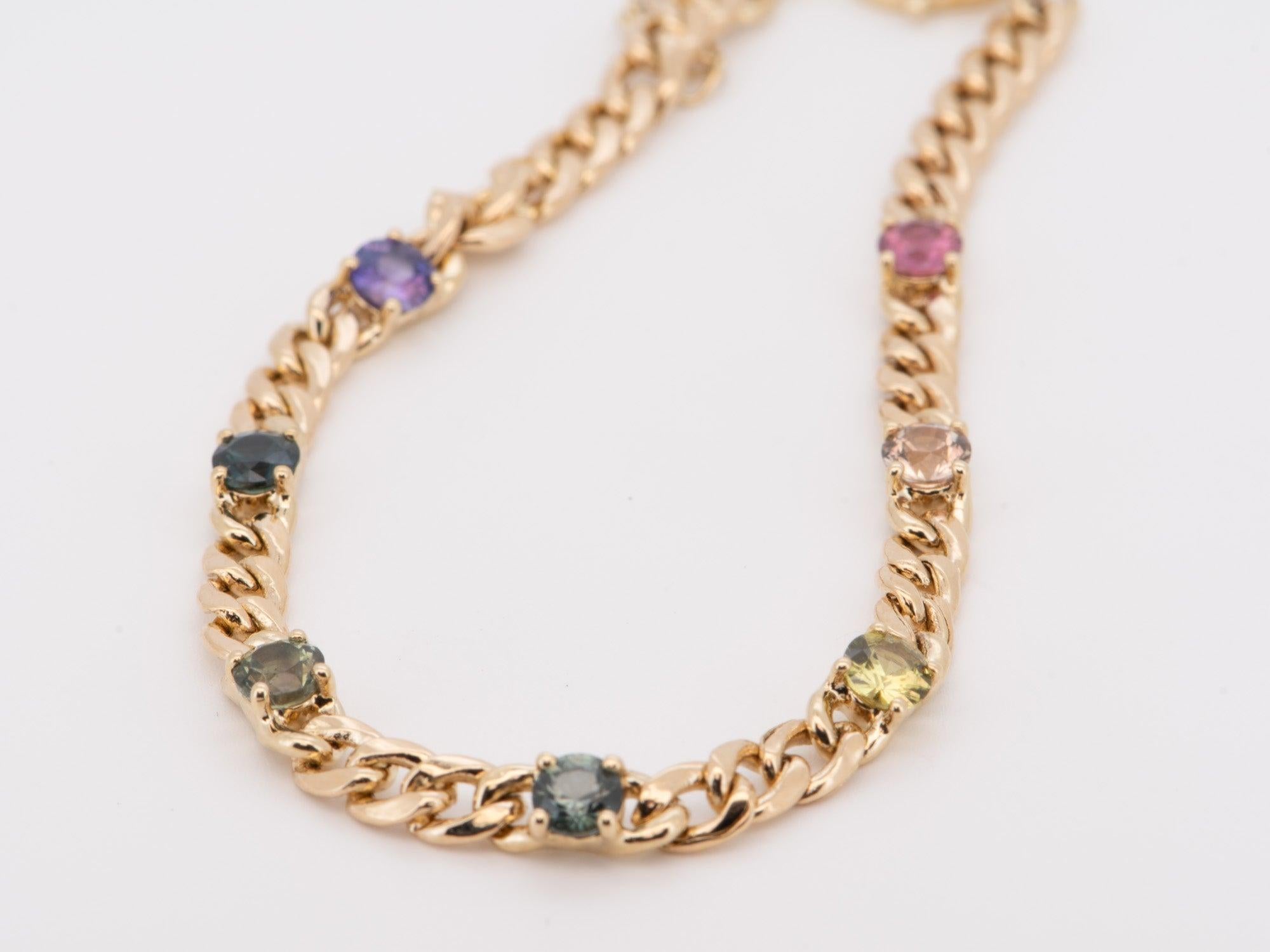 Bracelet saphir arc-en-ciel naturel or 14K sur chaîne cubaine Miami R2103 Neuf - En vente à Osprey, FL