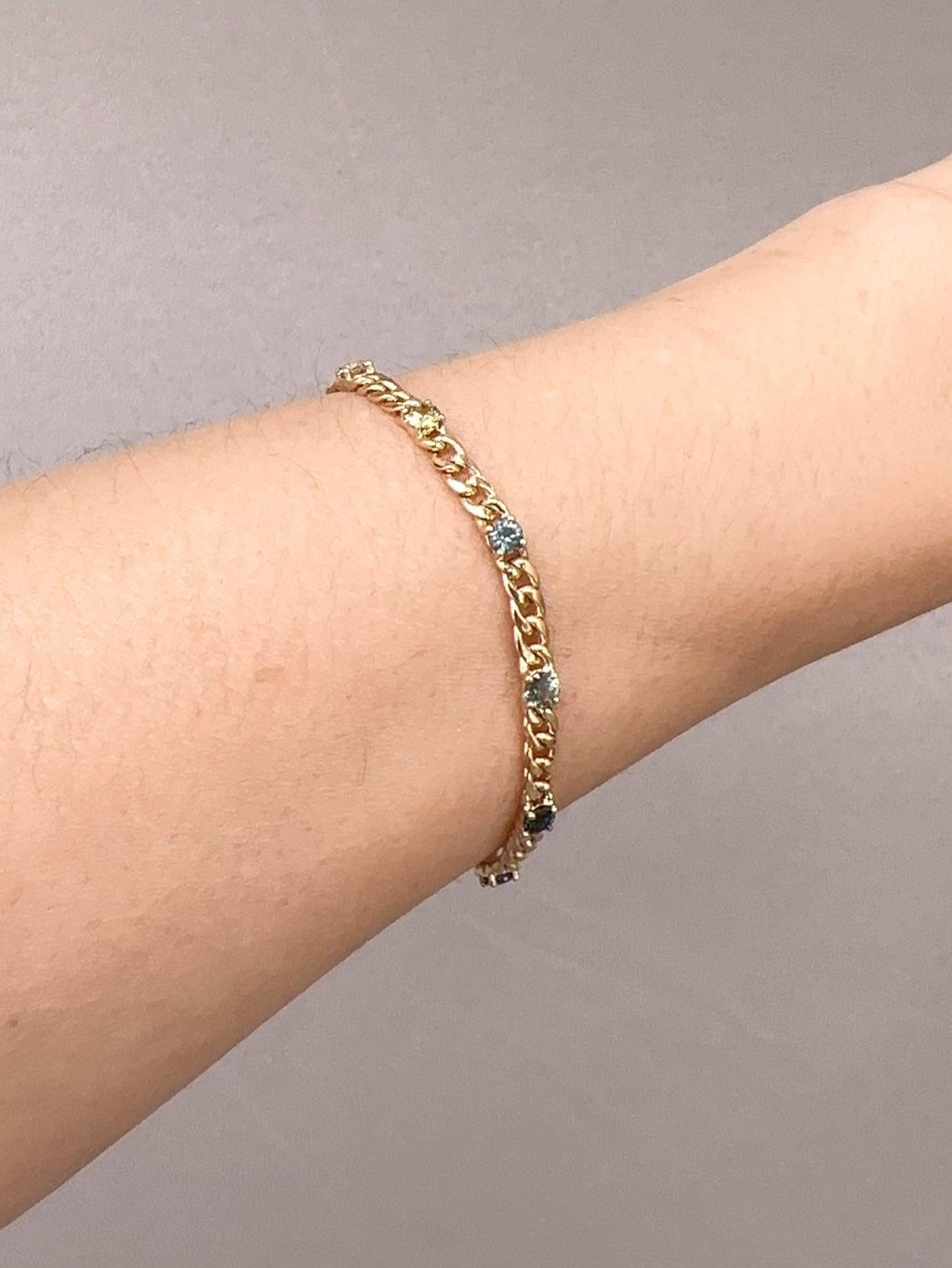 Bracelet saphir arc-en-ciel naturel or 14K sur chaîne cubaine Miami R2103 en vente 2