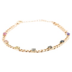 Bracelet saphir arc-en-ciel naturel or 14K sur chaîne cubaine Miami R2103