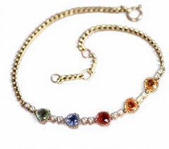 Natural Rainbow Sapphire & Diamond Bracelet in 14k Gold