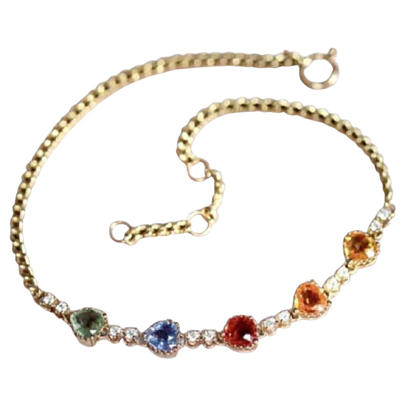 14K Gold Rainbow Sapphire and Diamond Bracelet, New For Sale