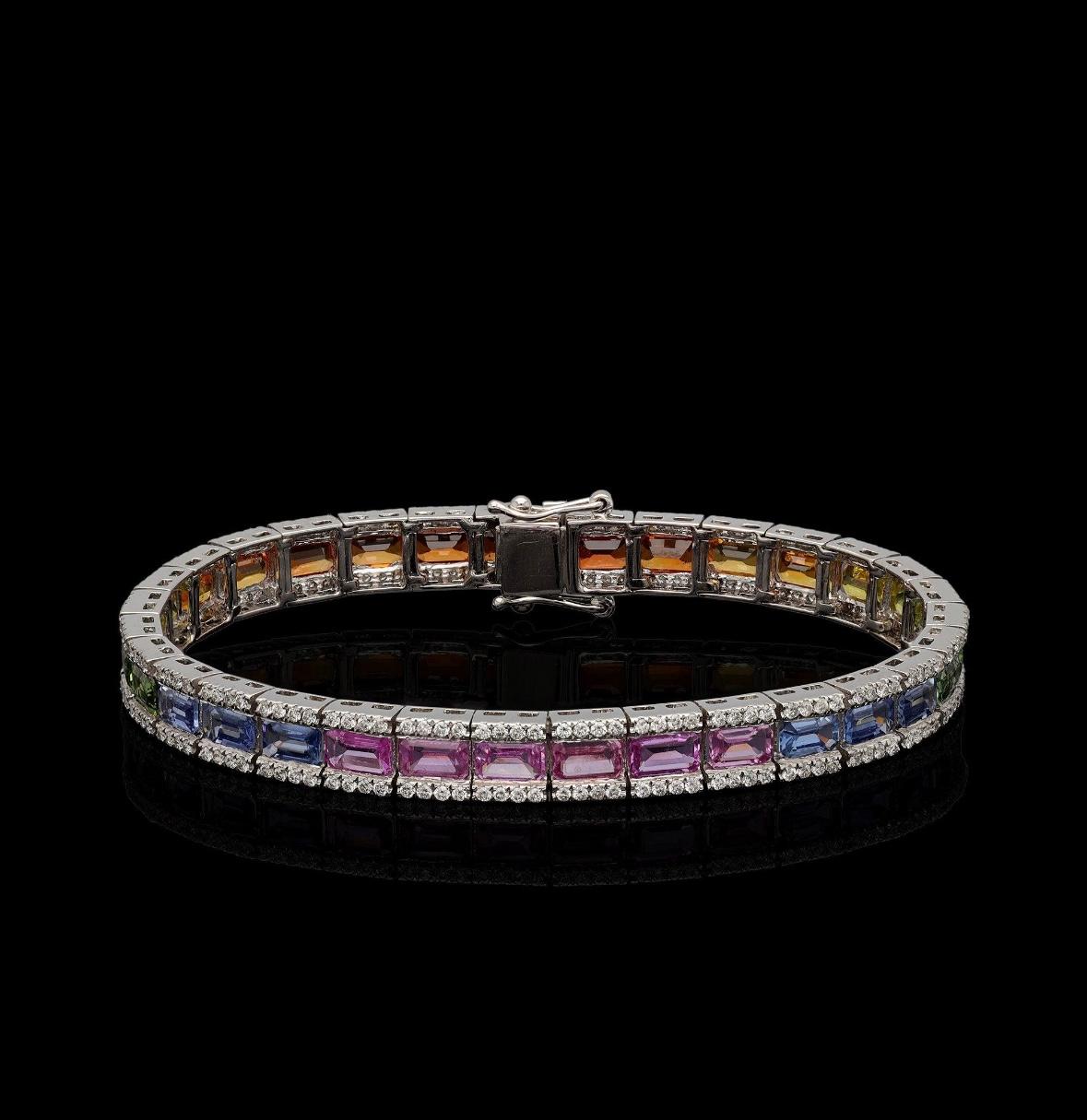 Mixed Cut Natural Rainbow sapphire & Diamond bracelet in 18k gold
