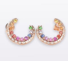 Natural Rainbow sapphire & Diamond Earring in 14k Gold
