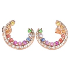 Natural Rainbow sapphire & Diamond Earring in 14k Gold