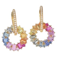 Natural Rainbow sapphire & Diamond Earring in 14k Gold