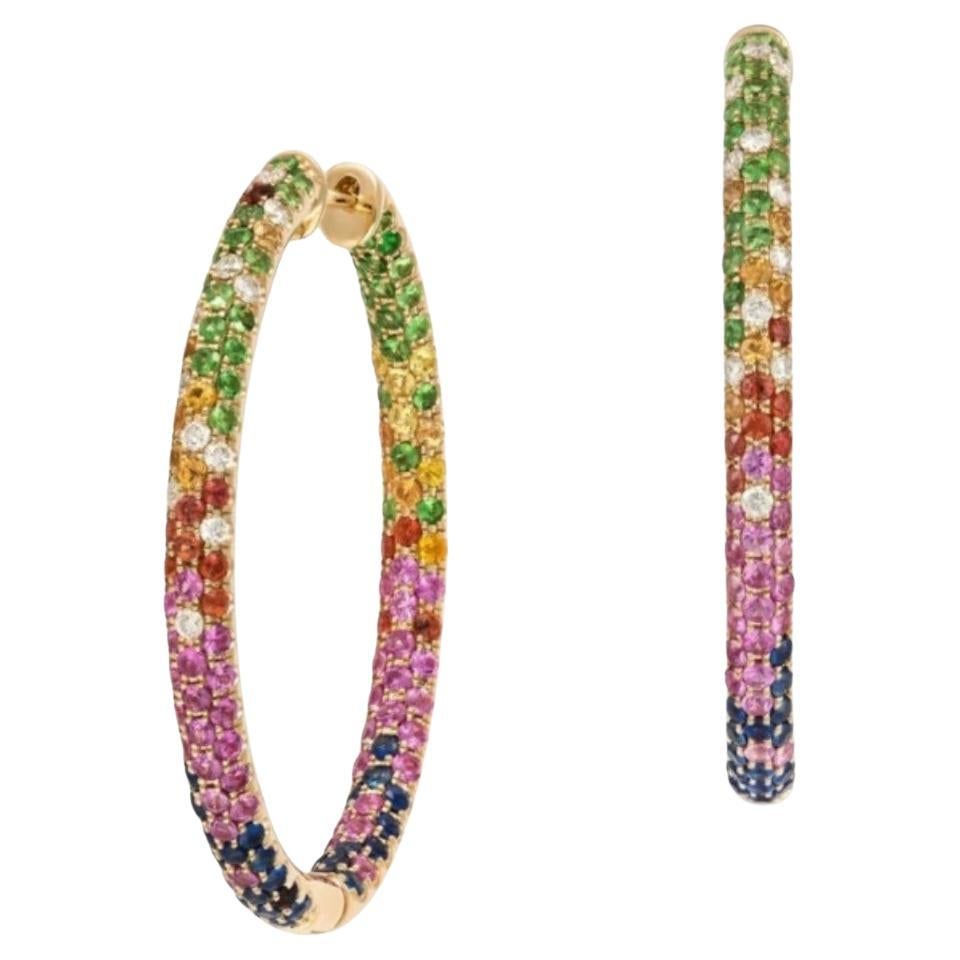 18k Gold Rainbow Sapphire and Diamond Stud Earrings For Sale