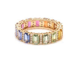 Natural 4.15 cts ctrainbow sapphire & 0.36 cts diamond ring in 14k gold