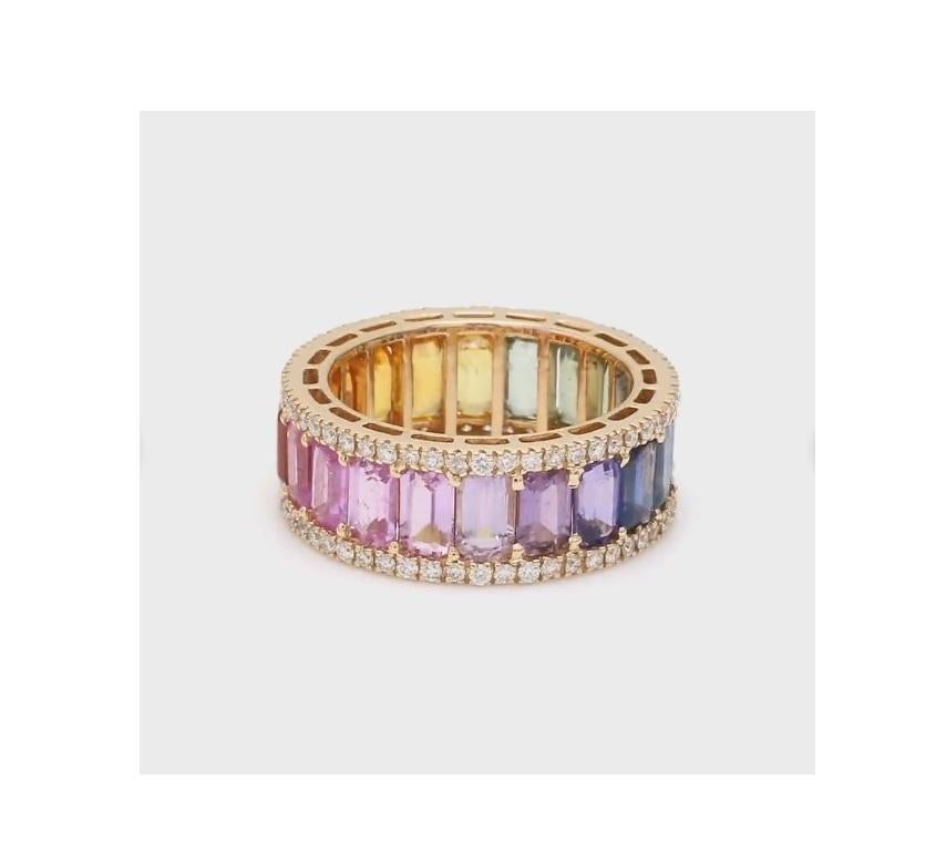 Women's Natural 6.29 cts  rainbow sapphire & 0.62 cts diamond ring in 14k gold For Sale
