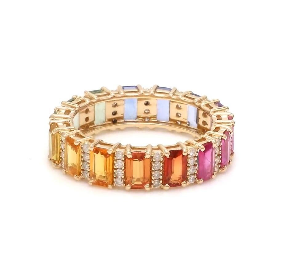 Natural 4.15 cts ctrainbow sapphire & 0.36 cts diamond ring in 14k gold For Sale 2
