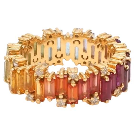 Anello a zig zag con zaffiro arcobaleno naturale e diamante in oro 14k