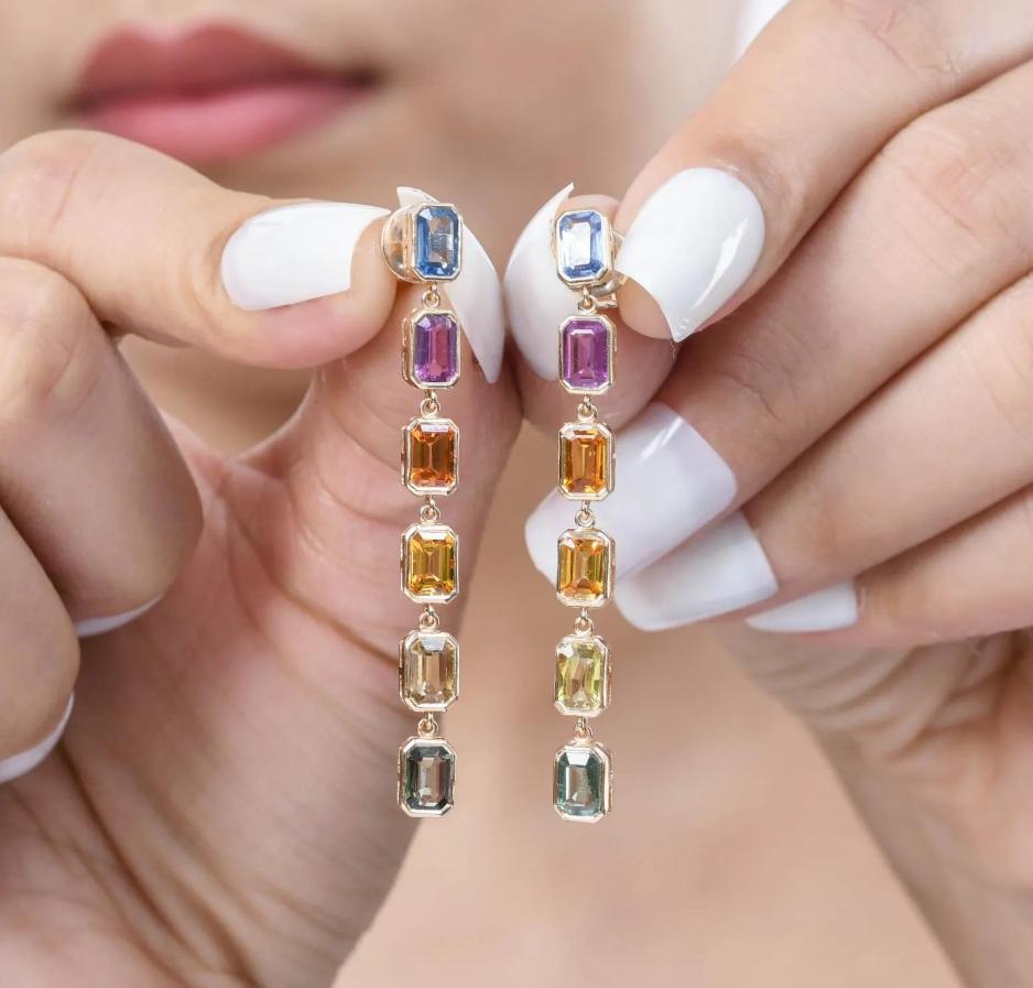 De las mujeres Pendiente de zafiro arco iris natural en oro de 14 quilates en venta