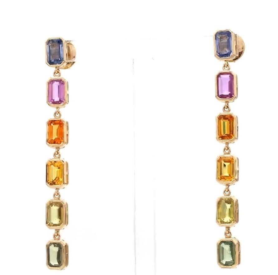 Pendiente de zafiro arco iris natural en oro de 14 quilates en venta 1