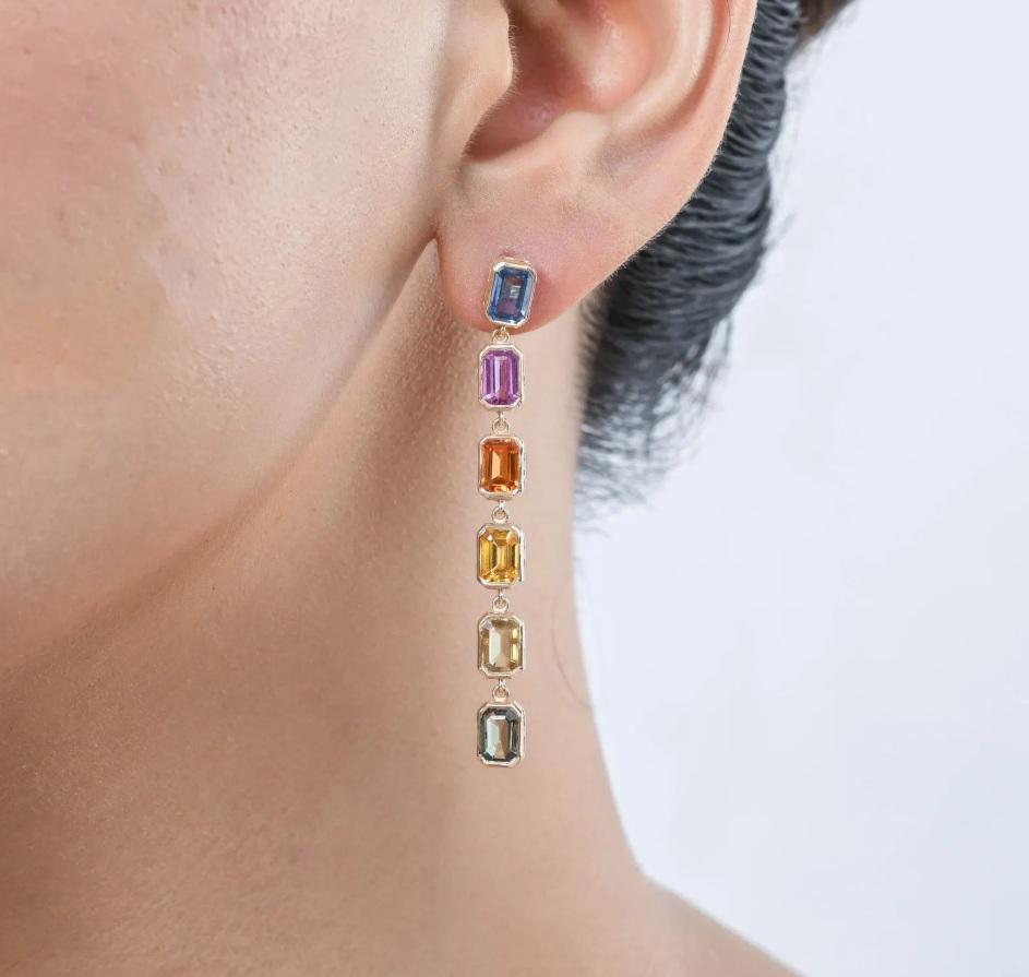 Pendiente de zafiro arco iris natural en oro de 14 quilates en venta 3