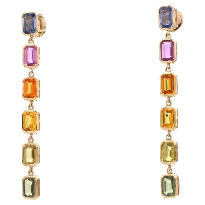 Pendiente de zafiro arco iris natural en oro de 14 quilates en venta
