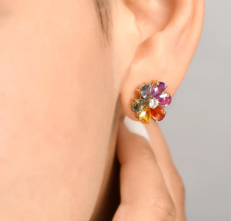 Natural rainbow sapphire earrings in 14k gold im Angebot 5