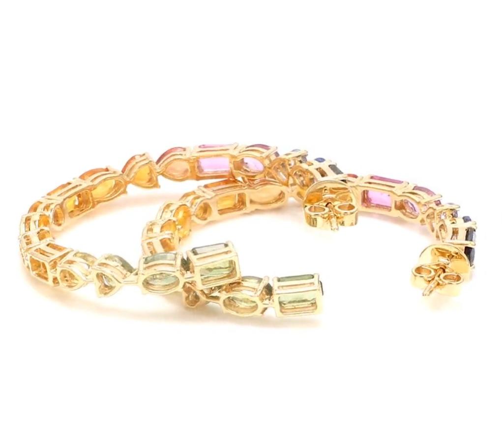 Boucles d'oreilles saphir arc-en-ciel naturel en or 14k en vente 5