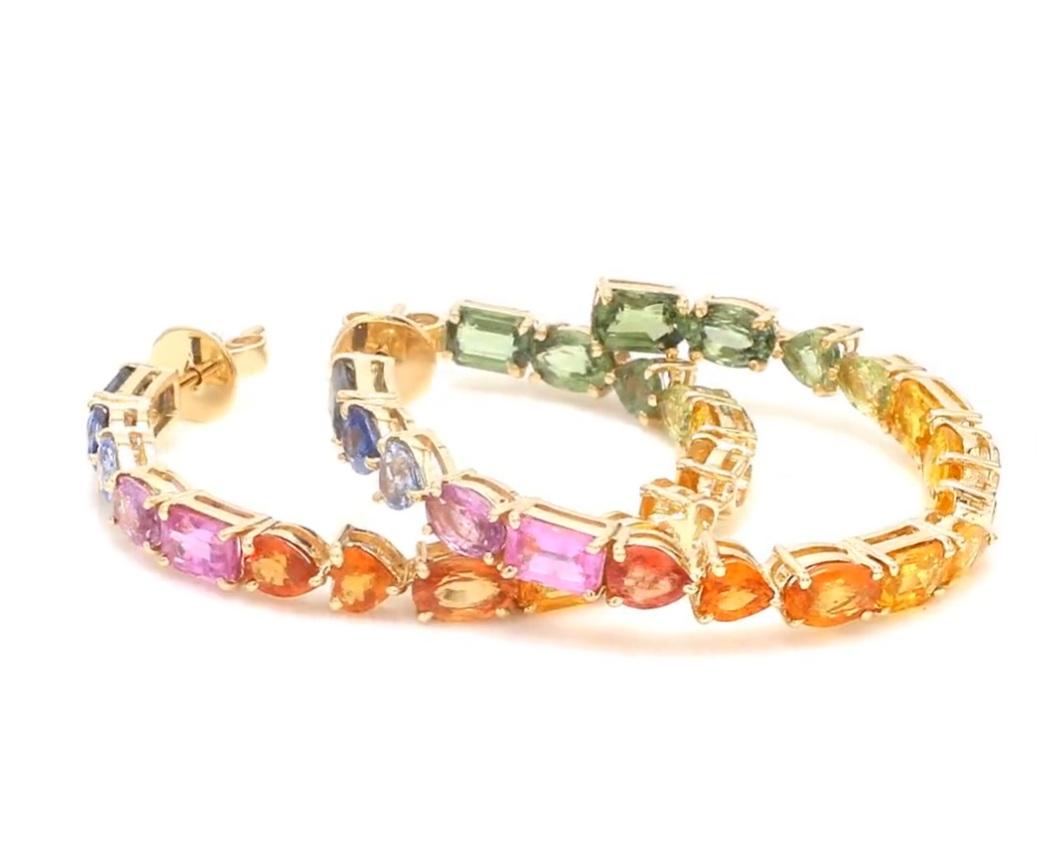 Boucles d'oreilles saphir arc-en-ciel naturel en or 14k en vente 7