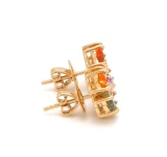 Natural 2.67cts Rainbow Sapphire & 0.08cts Diamond Earrings in 14k Gold