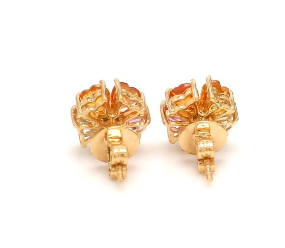 Natural rainbow sapphire earrings in 14k gold (Asscher-Schliff) im Angebot