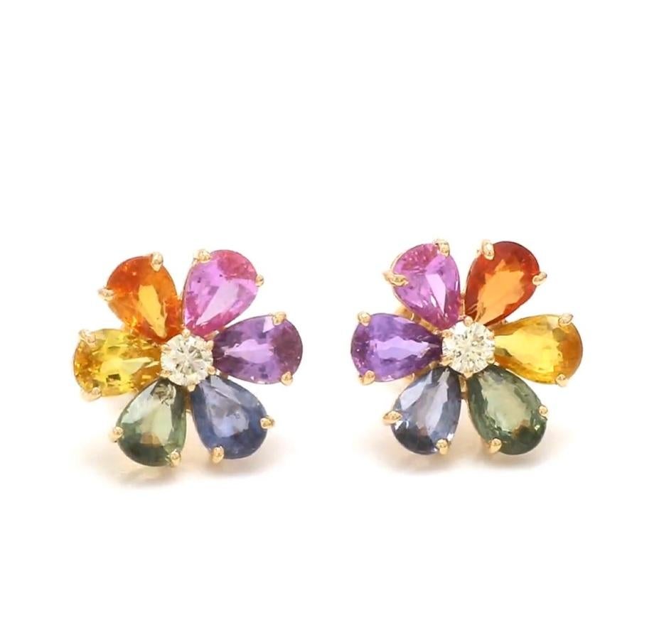 Natural rainbow sapphire earrings in 14k gold (Asscher-Schliff) im Angebot