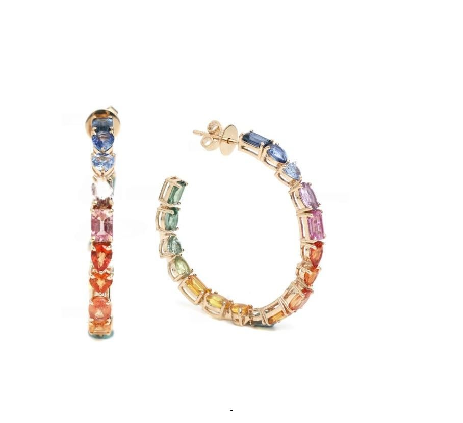 Boucles d'oreilles saphir arc-en-ciel naturel en or 14k en vente 1