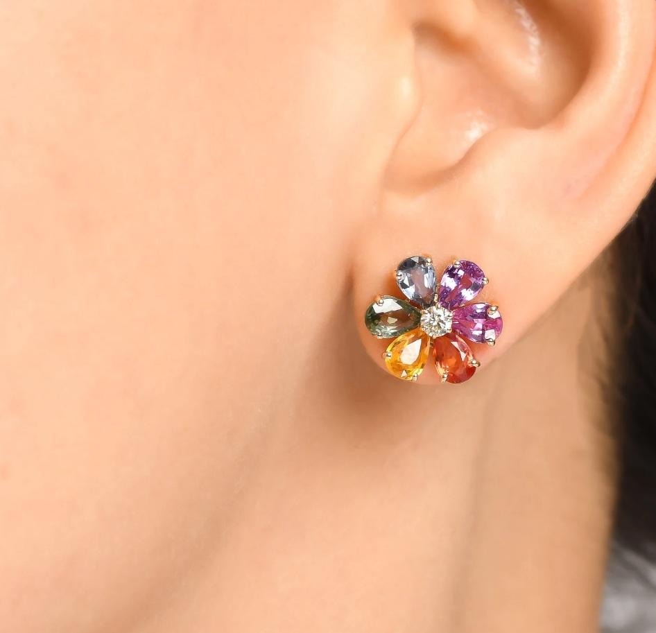 Natural rainbow sapphire earrings in 14k gold im Angebot 3