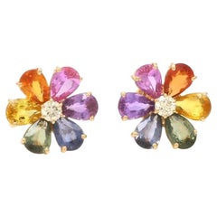 Natural rainbow sapphire earrings in 14k gold