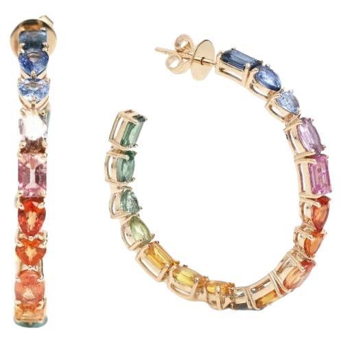 Pendientes de zafiro arco iris natural en oro de 14k