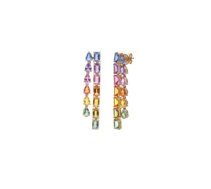 Rainbow sapphire emerald cut pear cut dangling earrings gold  Natural rainbow sapphire earrings gold  Real sapphire emerald & pear cut

GEMSTONE DETAILS :
✦ Stone : Rainbow Sapphire
✦ Stone Type : Natural
✦ Stone Size : 6x4MM
✦ Number of stones :