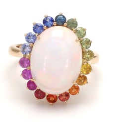 Natural Rainbow sapphire & Opal Ring in 14k Gold