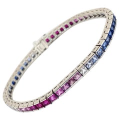 Natürlicher Regenbogen Saphir Princess Cut Channel Tennis-Armband 12,20 Ctw Platin
