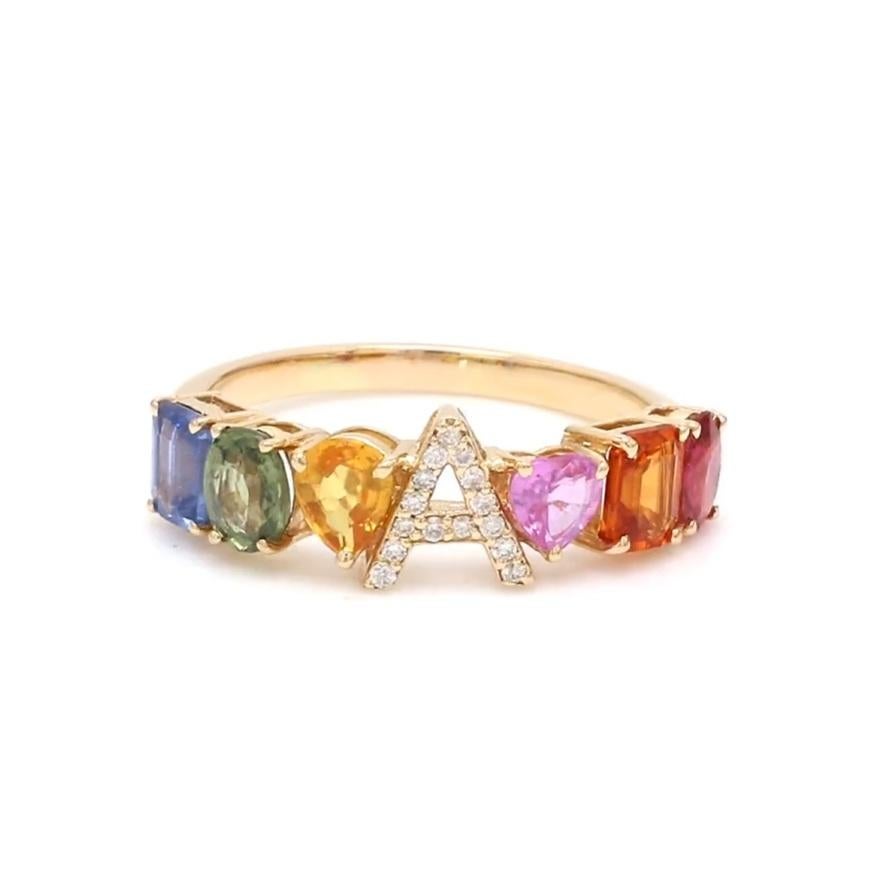 Rainbow Sapphire name letter ring gold  Natural sapphire letter alphabet ring gold  Custom rainbow name ring gold  Emerald cut ring band

STONE DETAILS :
✦ Gemstone: Rainbow Sapphire
✦ Gemstone Type : Natural
✦ Gemstone Size : 5x4 mm
✦ Gemstone