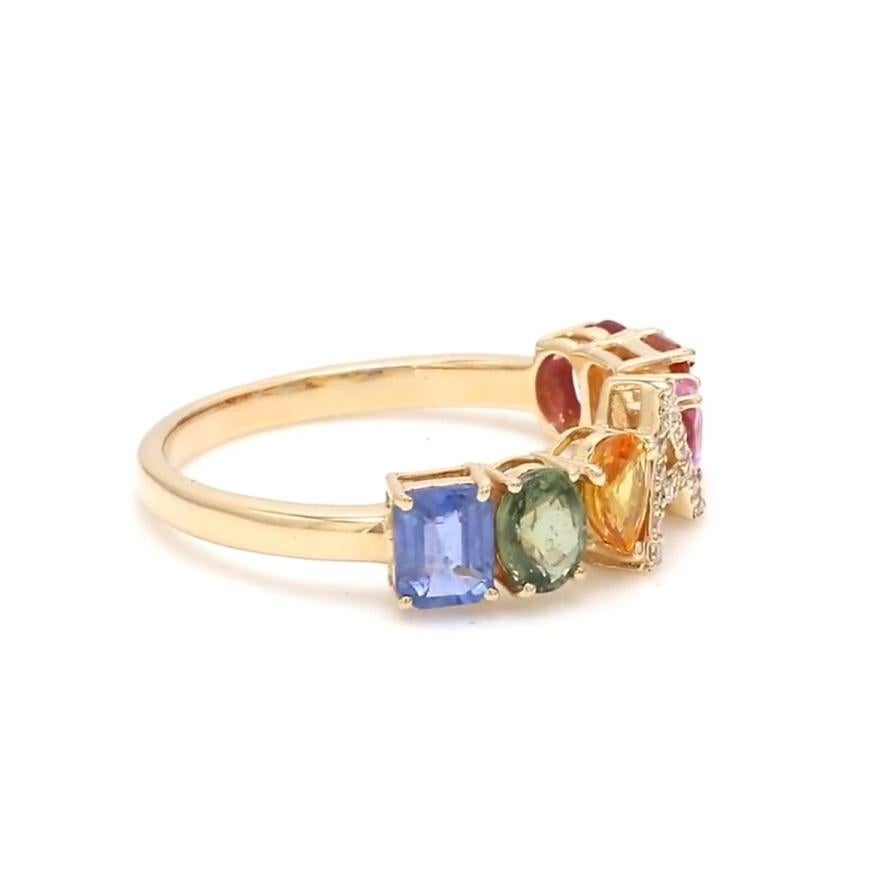 Asscher Cut Natural 2.66 cts Rainbow sapphire ring in 14k gold For Sale