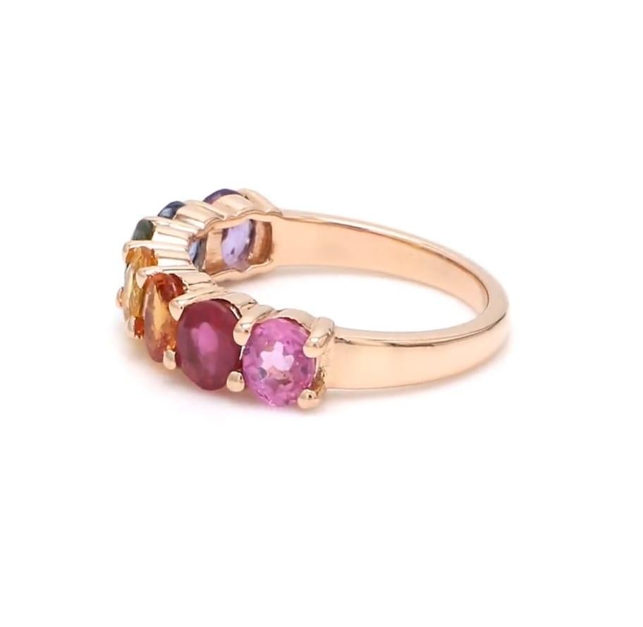 Taille Asscher Bague en saphir arc-en-ciel naturel en or 14k en vente