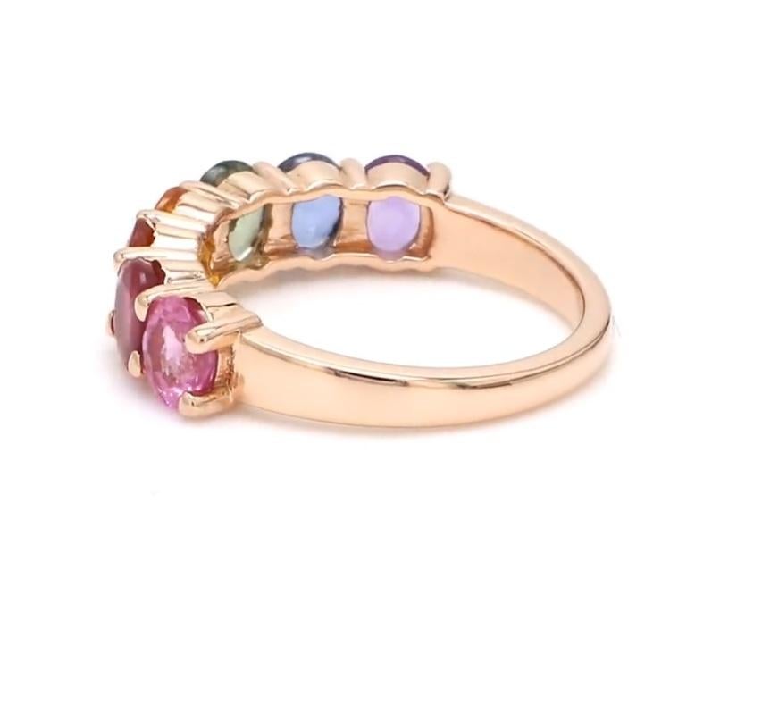 Bague en saphir arc-en-ciel naturel en or 14k Pour femmes en vente