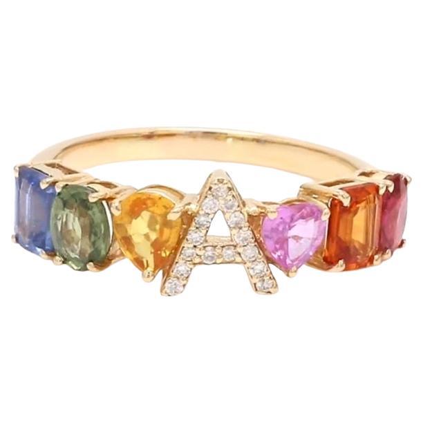 Natural 2.66 cts Rainbow sapphire ring in 14k gold For Sale