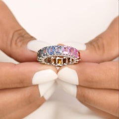 Natural 8.37 cts rainbow sapphire & 0.61 cts diamond ring in 18k gold