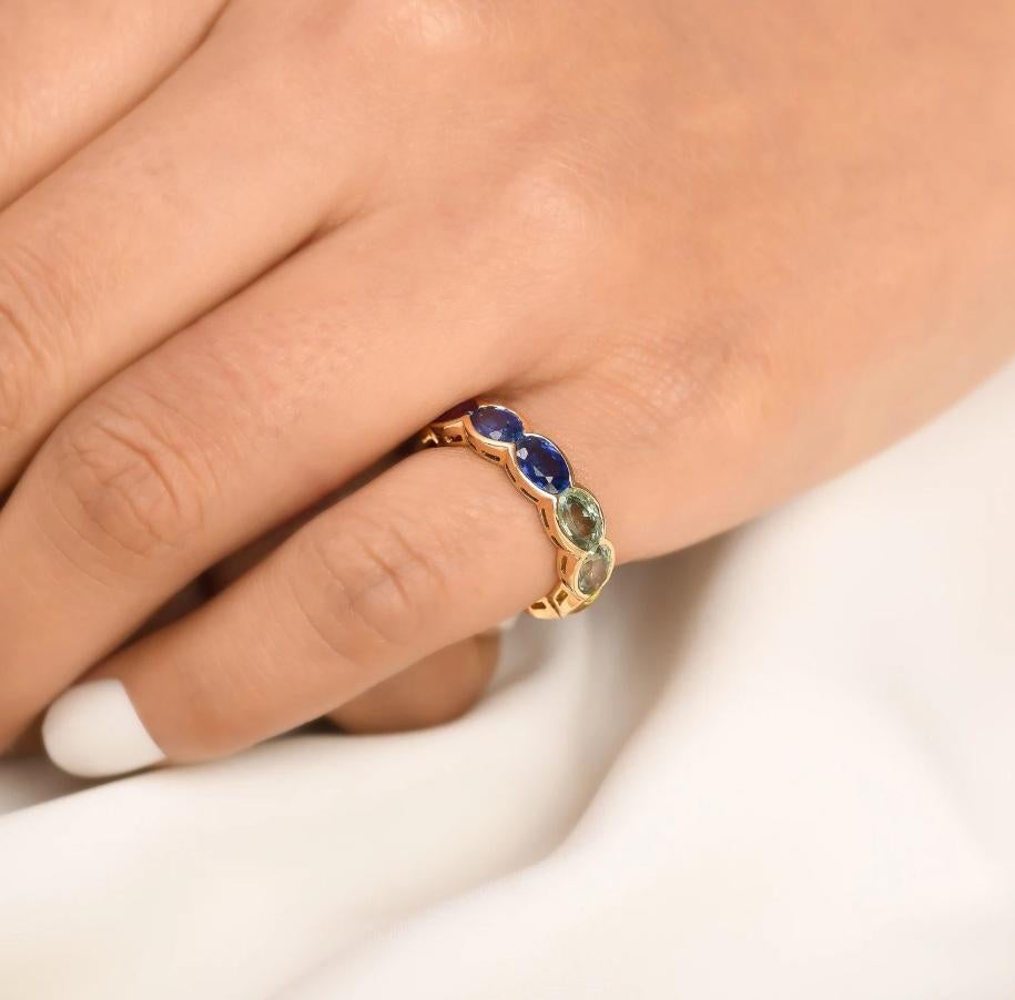 Rainbow sapphire bezel set oval eternity band ring gold  Natural 4MM wide 7CTW rainbow sapphire oval eternity band ring  Rainbow ring gold

GEMSTONE DETAILS :
✦ Gemstone : Rainbow Sapphire
✦ Gemstone Type : Natural
✦ Gemstone Size : 6x4MM
✦ Gemstone