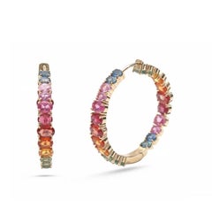 Natural 15.75cts Rainbow Sapphire & Ruby Earring in 14k Gold