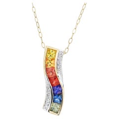 Zafiro Arco Iris Natural Piedras 0,80 cts en Oro Amarillo 14K Colgante c Diamantes