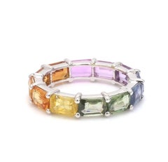 Natural 7.15cts Rainbow Sapphire Band Ring in 14k Gold