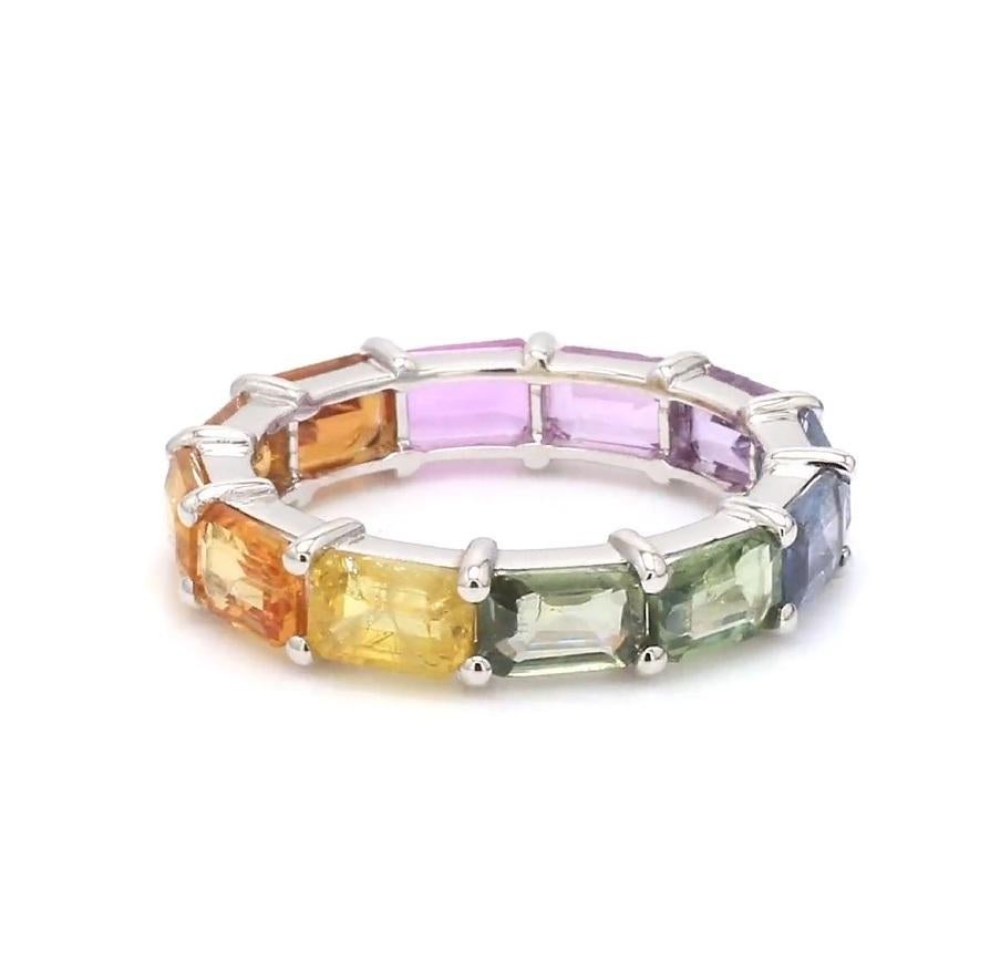 Bague large saphir arc-en-ciel naturel en or 14 carats en vente 1