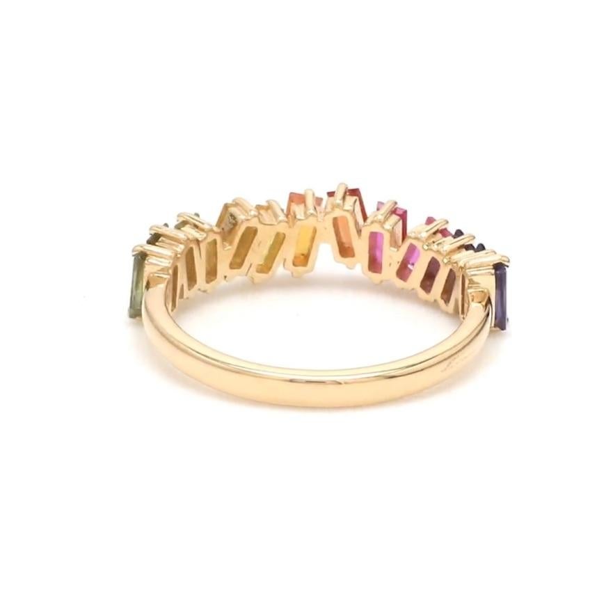 Anello Zig Zag con zaffiro arcobaleno naturale in oro 14k In condizioni Nuovo in vendita a New York, NY