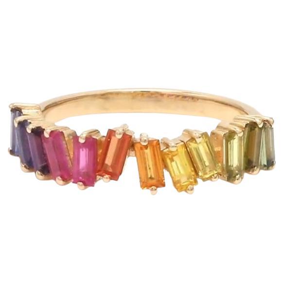 Anello Zig Zag con zaffiro arcobaleno naturale in oro 14k in vendita
